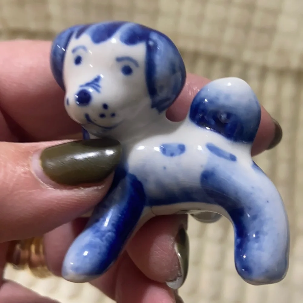 Vintage Porcelain Blue and White Dog Figures-Set of 2 - Picture 6 of 8